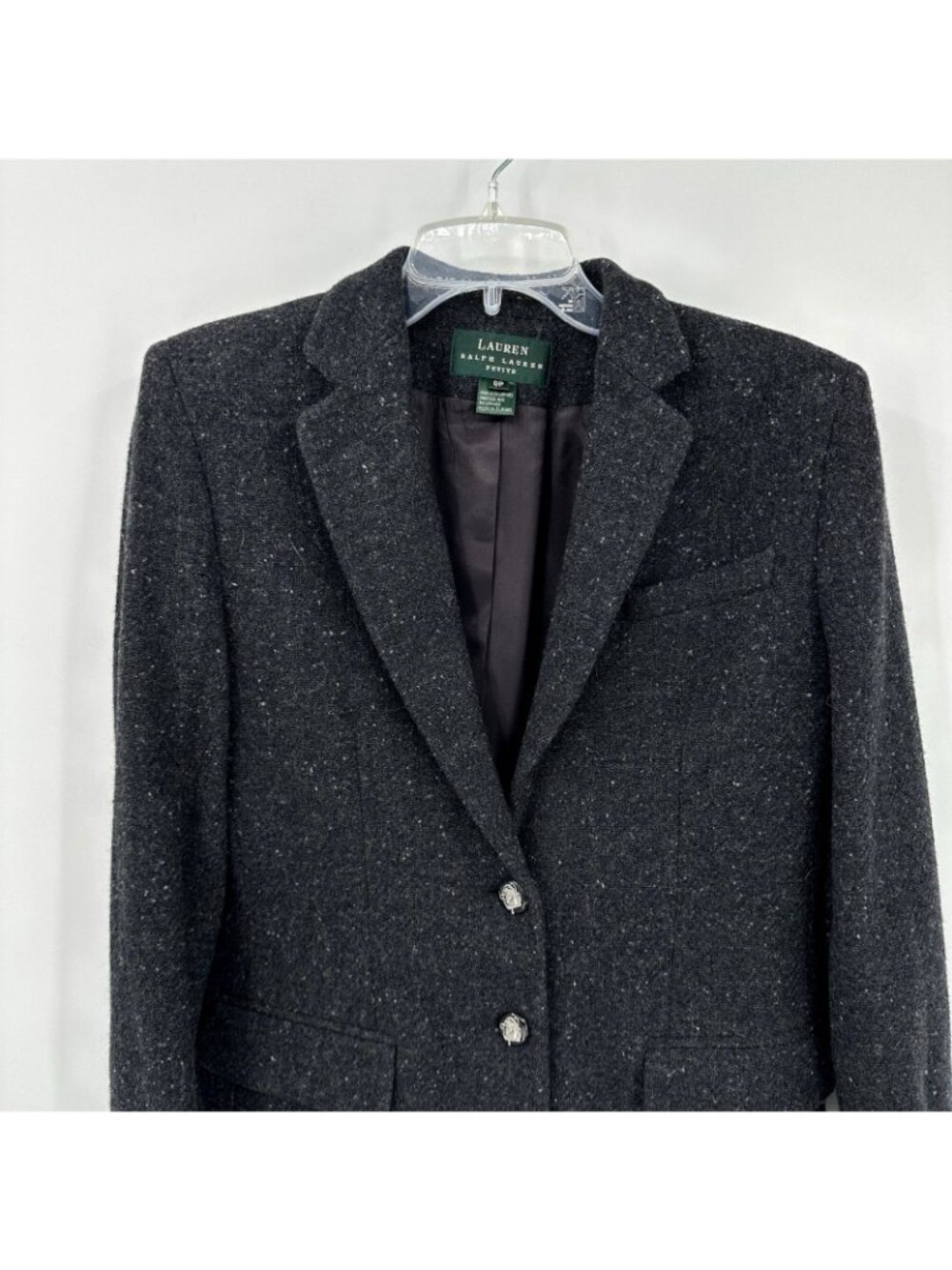 LAUREN RALPH LAUREN jacket blazer charcoal gray 8P equestrian horse head buttons - Picture 3 of 8